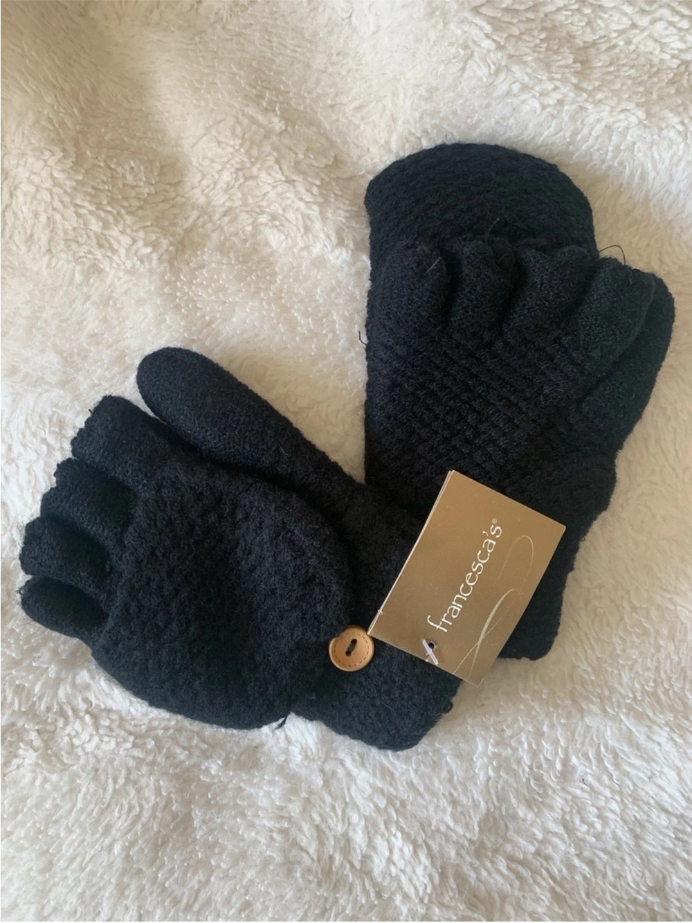 Francesca's Black Knit Convertible Fingerless Gloves Button Accent One Size